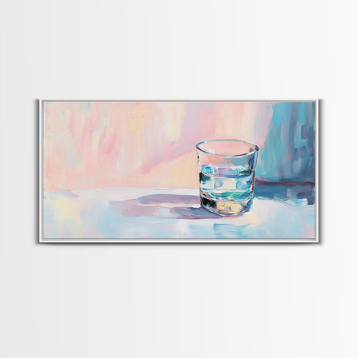 Pastel Glass Of Water Still Life Canvas Print, Minimalist Wall Art, Soft Abstract Kitchen Decor, Modern Home Decor Gift Idea