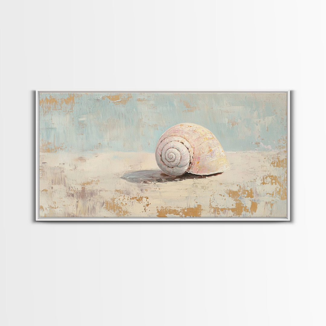 Minimal Pink Seashell Still Life Wall Art, Coastal Bathroom Decor, Beach House Canvas Print, Neutral Nautical Wall Decor, Gift For Her
