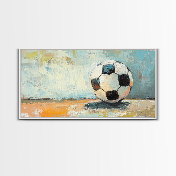 Classic Soccer Ball On Blue Abstract Background Wall Art, Sports Room Decor, Game Room Canvas Print, Gift For Him, Kids Room Art