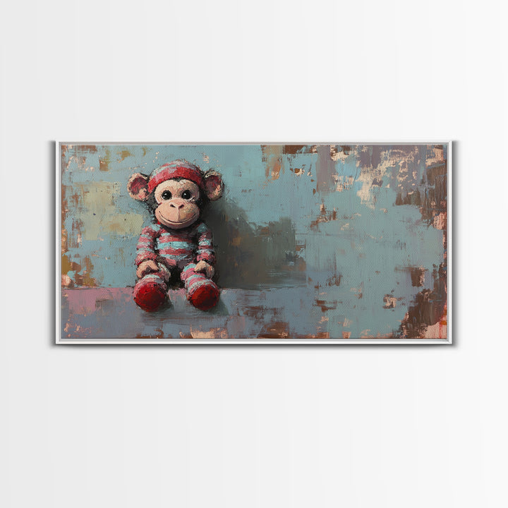 Cute Plush Monkey Toy Still Life Wall Art, Whimsical Animal Art Print, Nursery Decor And Kids Room Decor, Gift For Her, Baby Shower Gift