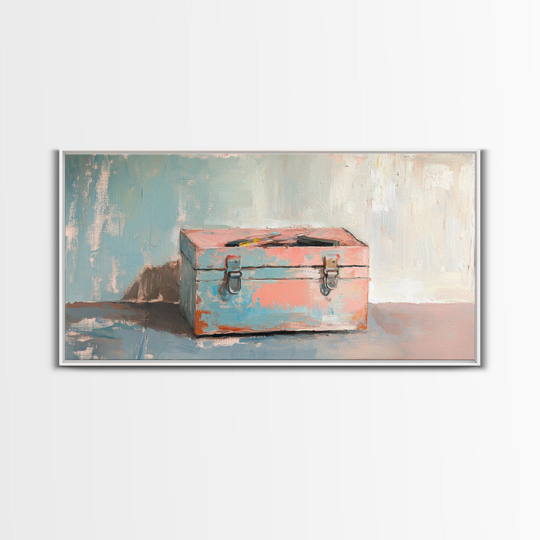 Rustic Pink And Blue Toolbox Canvas Print, Industrial Wall Art, Garage Decor, Mechanic Gift For Workshop And Office Home Decor