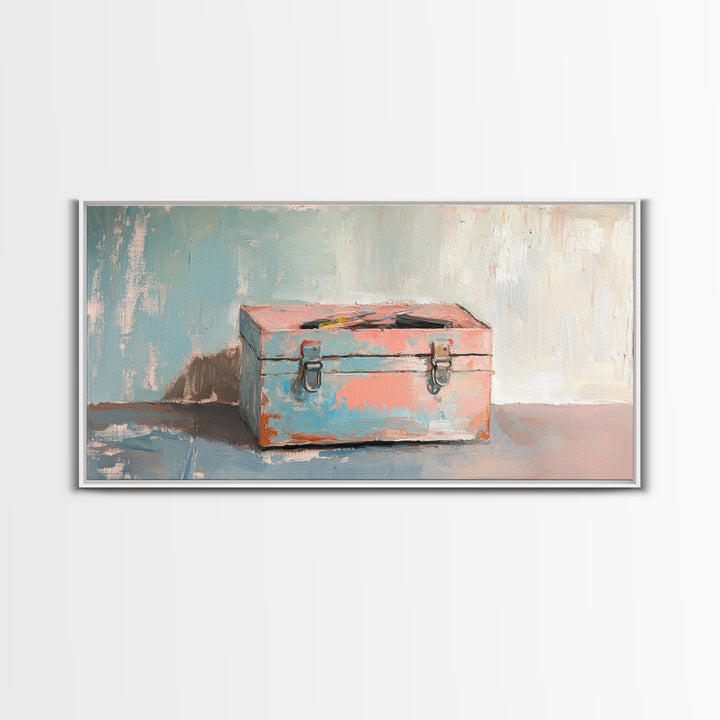 Rustic Pink And Blue Toolbox Canvas Print, Industrial Wall Art, Garage Decor, Mechanic Gift For Workshop And Office Home Decor