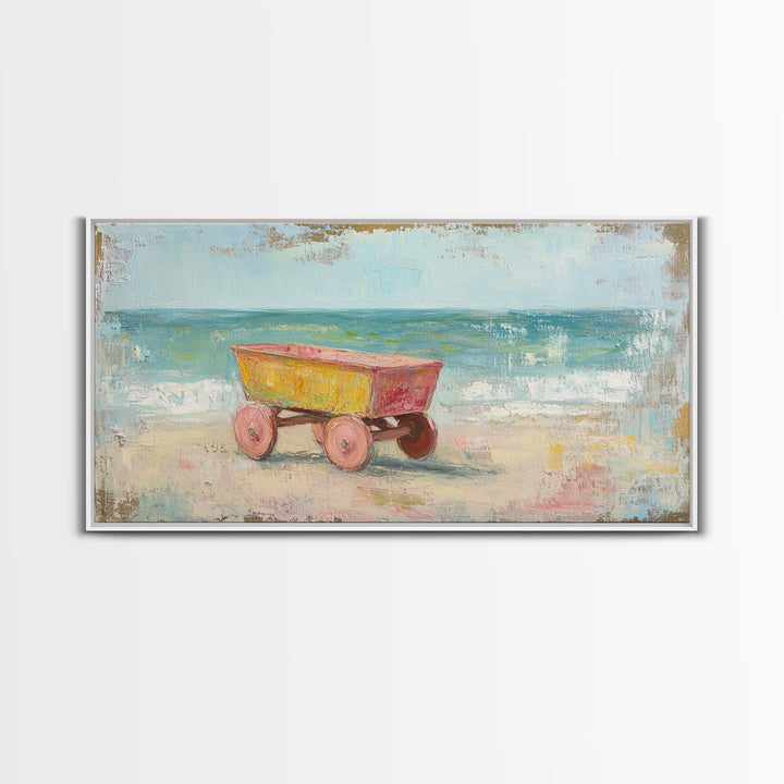 Yellow Beach Wagon Canvas Print, Coastal Wall Art, Beach House Decor, Ocean Wall Decor, Summer Nursery Art, Housewarming Gift