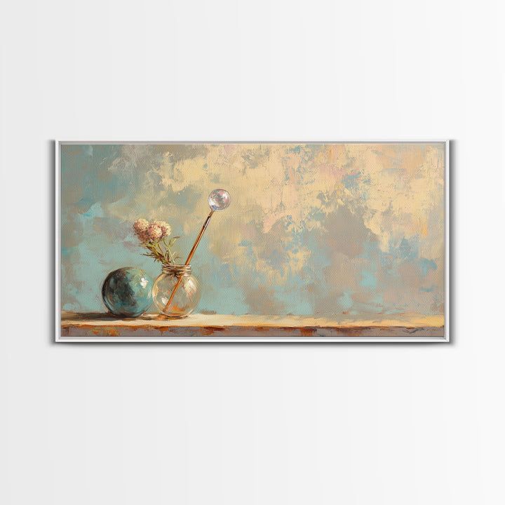 Glass Vases And Dried Flowers Wall Art, Neutral Still Life, Japandi Decor, Minimalist Wall Decor, Organic Modern Canvas Print