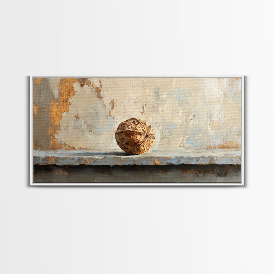 Walnut On Textured Ledge Minimalist Canvas Print, Wabi Sabi Wall Art, Neutral Wall Decor, Organic Modern Art, Earth Tone Decor