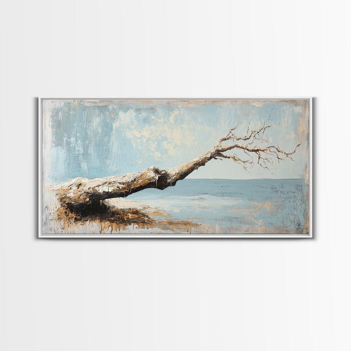 Weathered Driftwood Seascape Wall Art, Coastal Beach House Decor, Neutral Ocean Canvas Print, Rustic Nature Living Room Art Gift