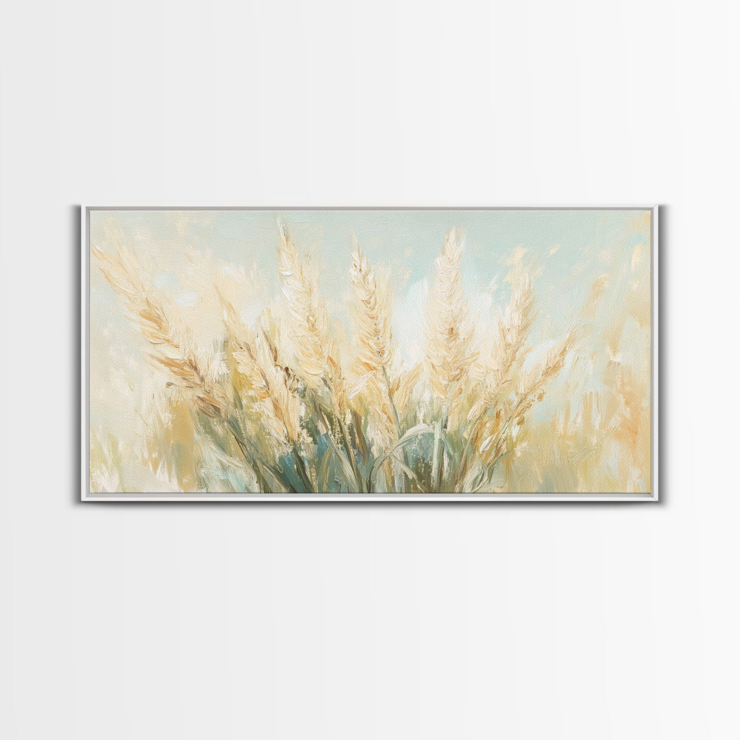 Golden Wheat Field Wall Art, Neutral Farmhouse Decor, Rustic Botanical Canvas Print, Earth Tone Above Sofa Living Room Art Gift