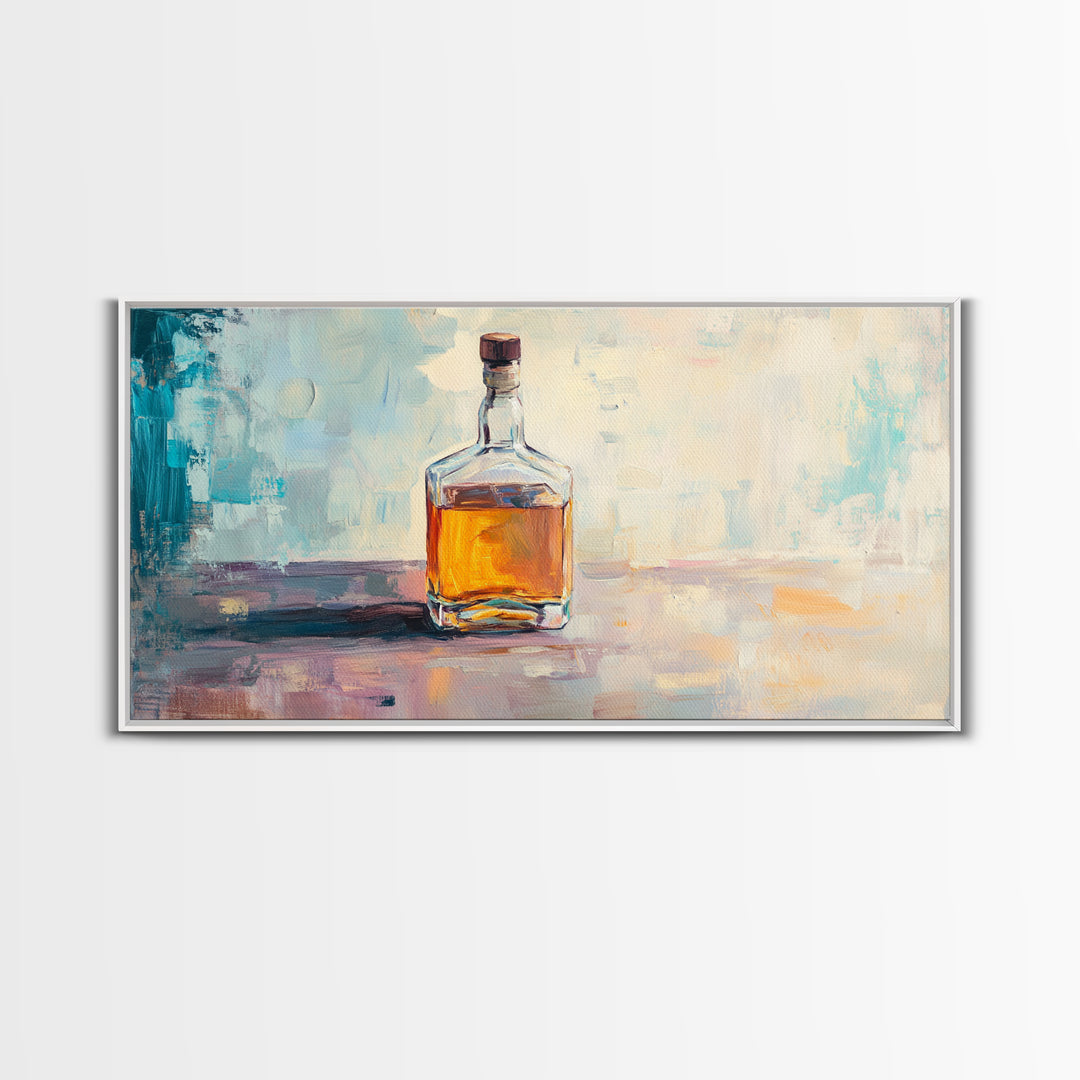 Amber Whiskey Bottle Wall Art, Modern Bar Decor, Masculine Home Office Canvas Print, Man Cave Gift For Him Living Room Wall Decor