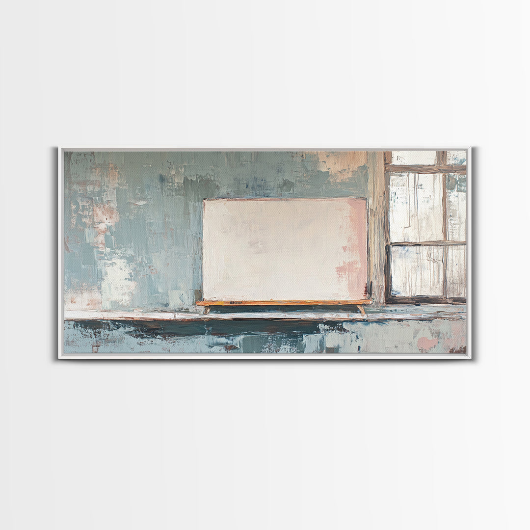 Blank Canvas By Window Wall Art, Minimalist Studio Decor, Neutral Abstract Canvas Print, Modern Office Living Room Art Gift
