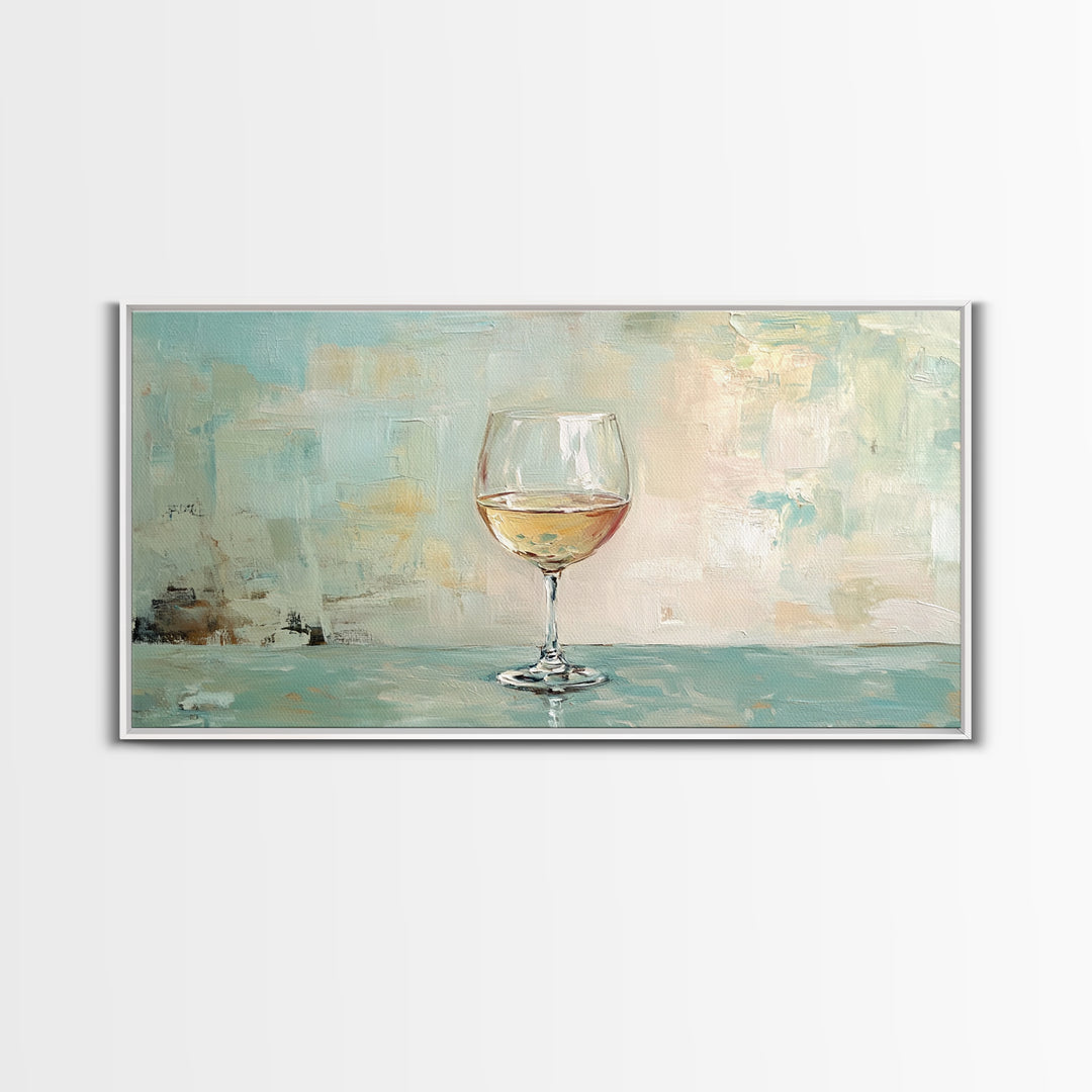 Single White Wine Glass Canvas Print, Minimalist Kitchen Wall Art, Bar Cart Decor, Neutral Dining Room Art, Gift For Her