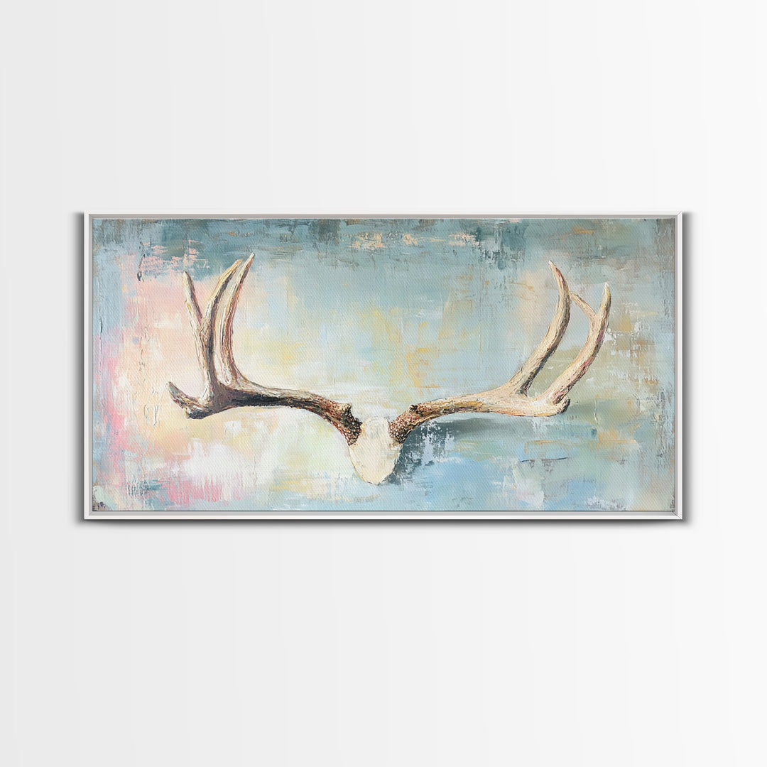 Rustic Antlers On Blue Background Wall Art, Western Wall Decor, Cabin Decor, Nature Canvas Print, Masculine Office Art Gift