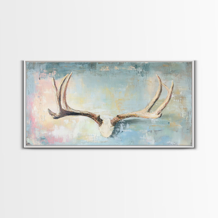 Rustic Antlers On Blue Background Wall Art, Western Wall Decor, Cabin Decor, Nature Canvas Print, Masculine Office Art Gift