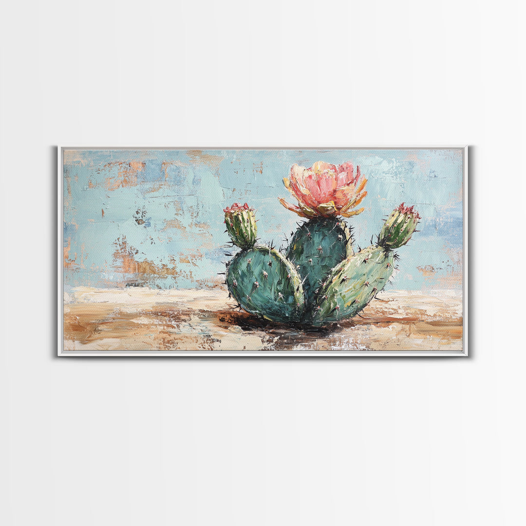 Blooming Prickly Pear Cactus Canvas Print, Desert Wall Art, Southwest Home Decor, Boho Botanical Living Room Decor Gift Idea