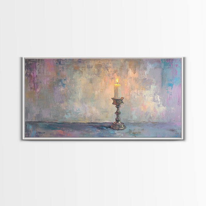 Solitary Candle In Ornate Holder Framed Canvas Print, Moody Wall Art, Dark Academia Decor, Romantic Bedroom Art Gift For Her