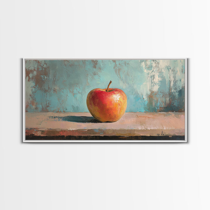 Single Red Apple Still Life Canvas Print, Kitchen Wall Art, Rustic Farmhouse Decor, Minimalist Foodie Gift For Chef Or Baker