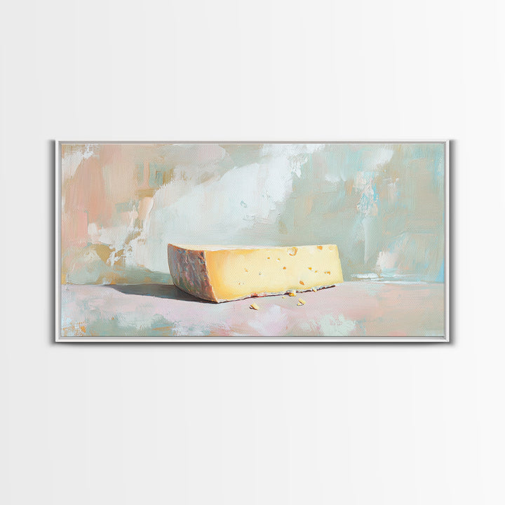Minimal Cheese Wedge Still Life Wall Art, Pastel Kitchen Decor, Food Art Print, Modern Farmhouse Canvas, Gift For Foodie