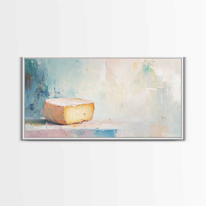 Soft Pastel Cheese Still Life Framed Canvas Print, Minimalist Kitchen Wall Art, Neutral Home Decor, Food Lover Gift For Her