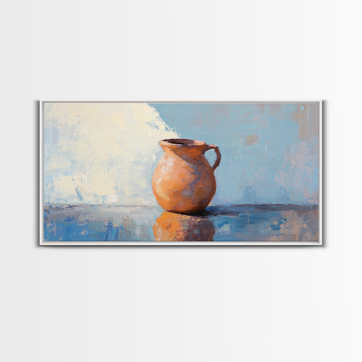Terracotta Pitcher Still Life Canvas Print, Rustic Kitchen Wall Art, Mediterranean Decor, Neutral Wall Decor, Housewarming Gift