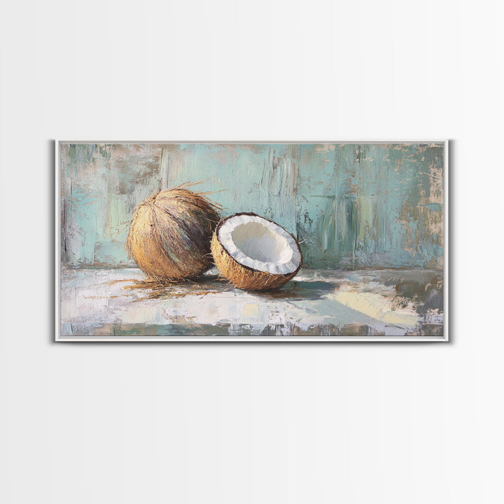 Split Coconut Still Life Wall Art, Tropical Canvas Print, Coastal Kitchen Decor, Beach House Decor, Nature Inspired Art, Gift