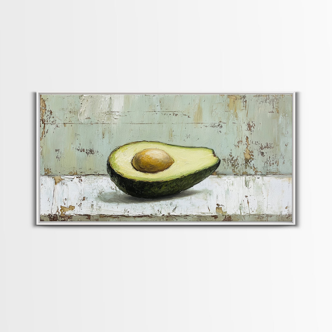 Avocado Half Still Life Canvas Print, Modern Kitchen Wall Art, Foodie Gift, Minimalist Food Art For Dining Room Decor And Home Decor