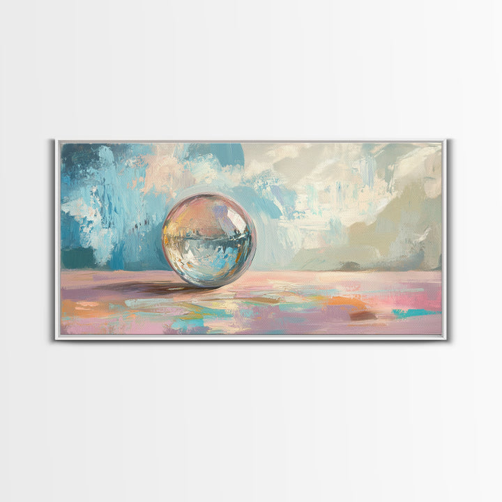 Reflective Glass Orb On Pastel Surface Wall Art, Modern Abstract Art, Minimalist Home Decor, Contemporary Office Decor Gift