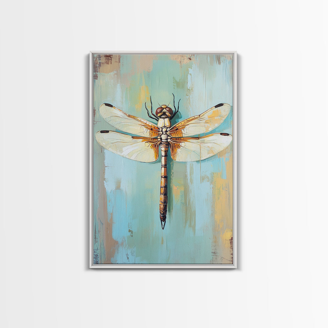 Golden Dragonfly Insect Nature Wall Art, Botanical Canvas Print, Garden Decor, Wildlife Art Print, Modern Nature Lover Gift