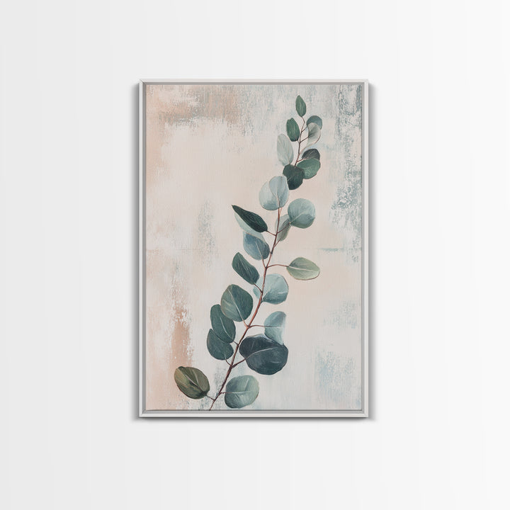 Soft Eucalyptus Branch Botanical Wall Art, Sage Green Minimalist Print, Neutral Home Decor, Japandi Nature Art For Bedroom