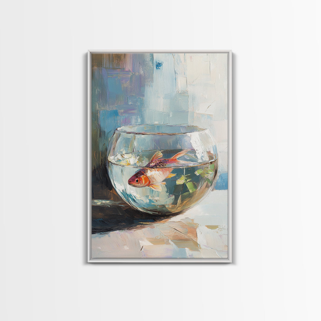 Goldfish In Glass Bowl Canvas Print, Aquatic Animal Wall Art, Coastal Bathroom Decor, Kids Room Art, Ocean Life Gift For Her