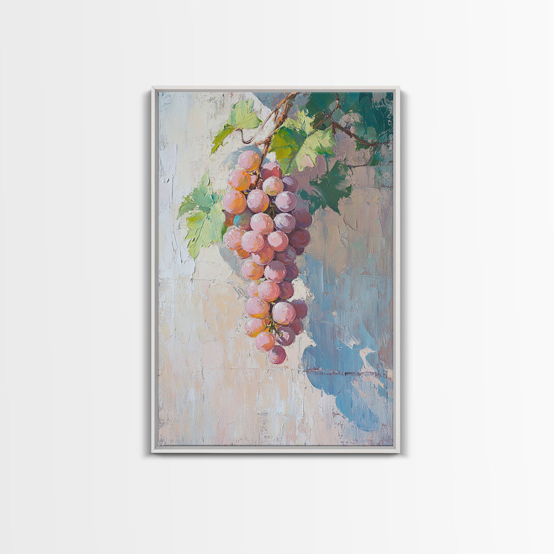 Blush Pink Grapes Hanging On Vine Wall Art, Vineyard Canvas Print, Wine Country Kitchen Decor, Soft Coastal Farmhouse Art
