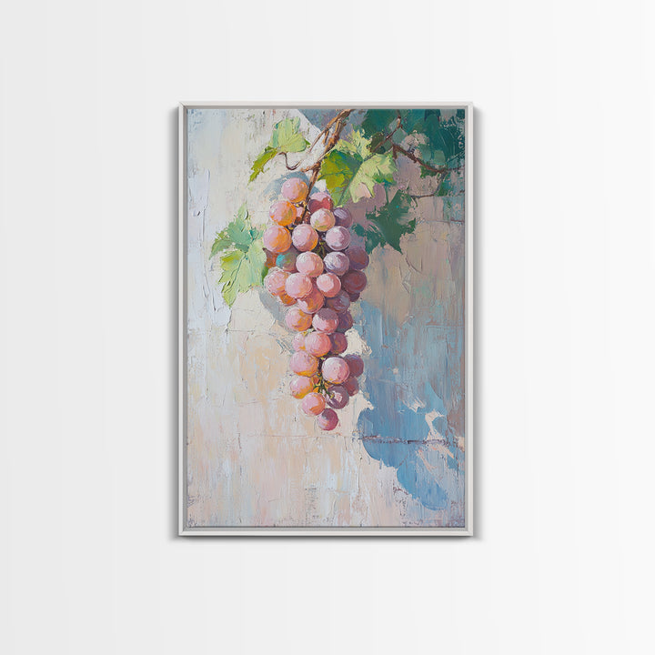 Blush Pink Grapes Hanging On Vine Wall Art, Vineyard Canvas Print, Wine Country Kitchen Decor, Soft Coastal Farmhouse Art