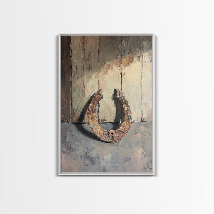 Rusty Horseshoe Still Life Wall Art, Western Farmhouse Decor, Rustic Country Canvas Print, Horse Lover Gift For Him Man Cave Decor