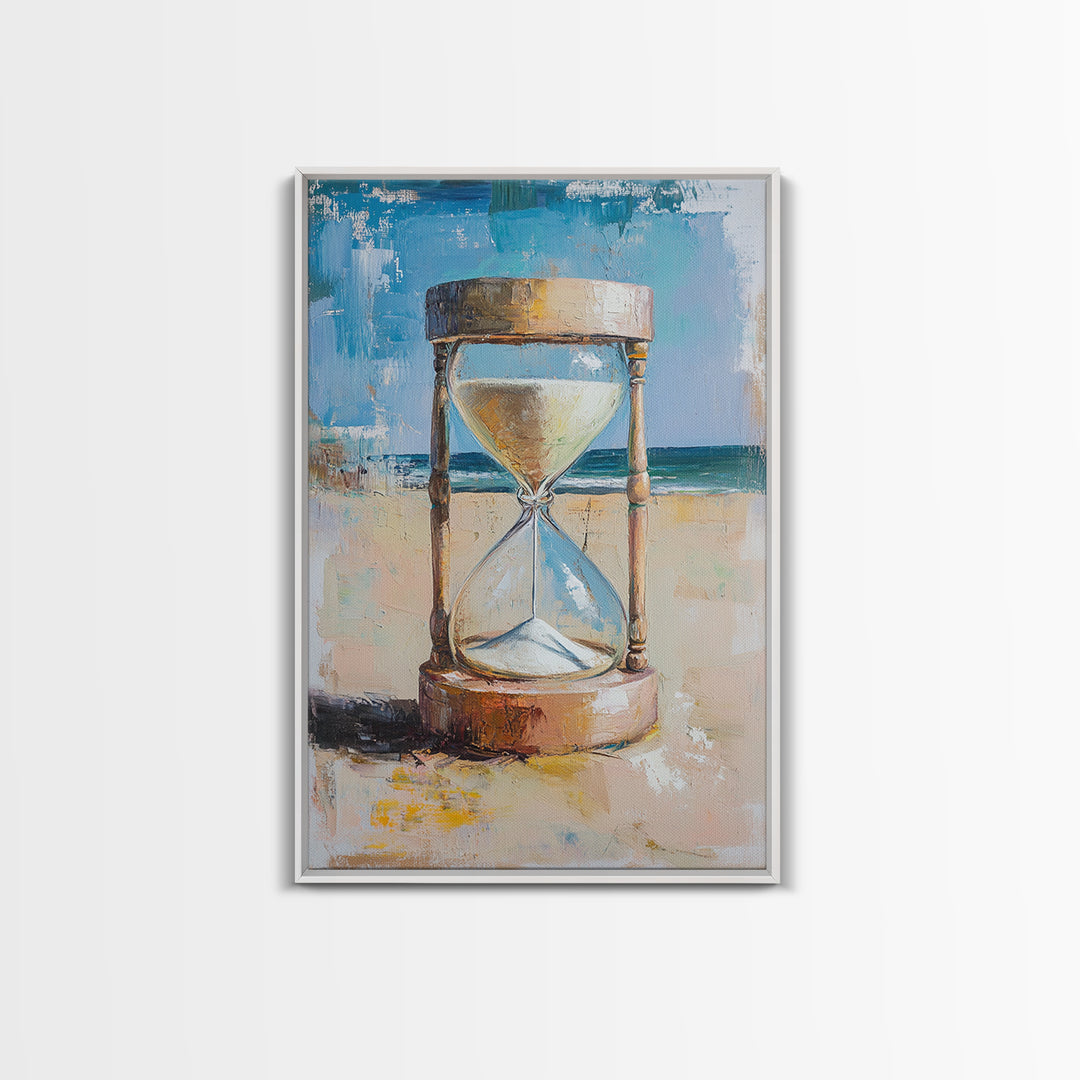 Beach Hourglass With Blue Sea Canvas Print, Coastal Wall Art, Ocean Decor, Seascape Painting, Living Room Wall Decor, Beach House Decor