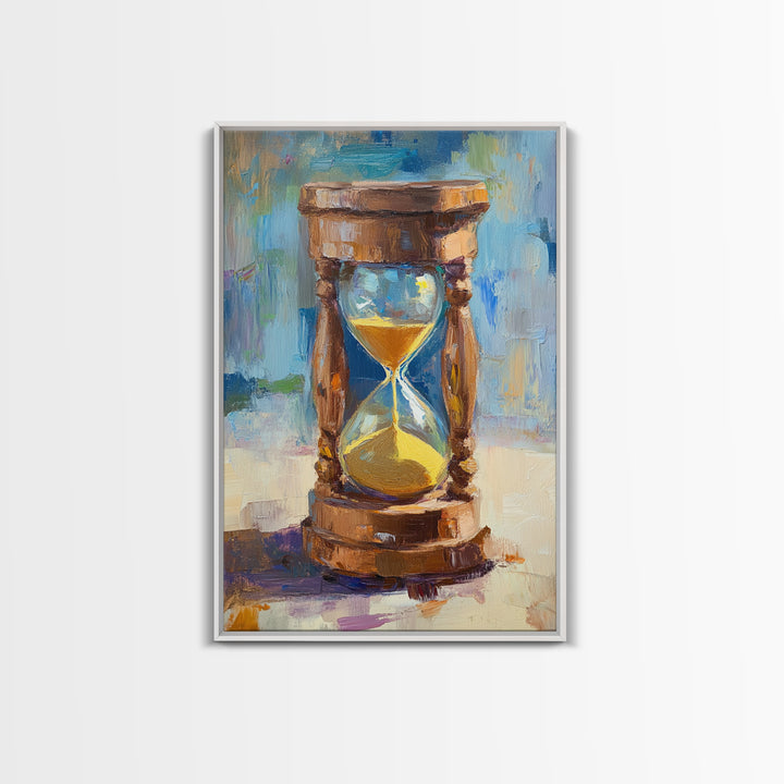 Wooden Hourglass With Golden Sand Framed Canvas Print, Modern Wall Art, Rustic Home Decor, Office Decor, Housewarming Gift