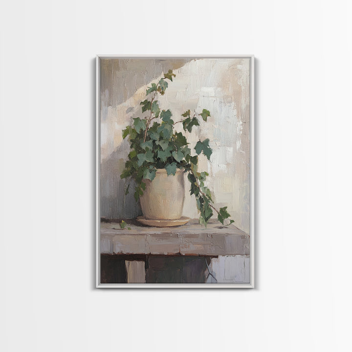 Trailing Ivy Plant In Ceramic Pot Canvas Print, Botanical Wall Art, Neutral Home Decor, Minimalist Art, Living Room Decor