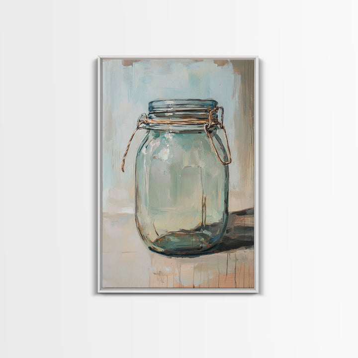 Empty Glass Mason Jar Framed Canvas Print, Minimalist Wall Art, Farmhouse Decor, Kitchen Wall Art, Modern Rustic Decor, Housewarming Gift