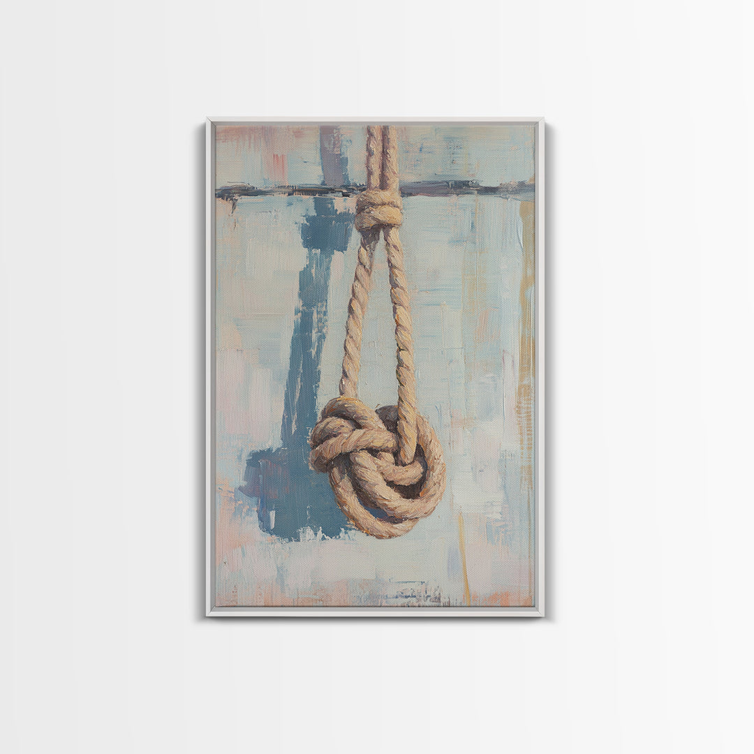 Nautical Rope Knot On Weathered Blue Wall Art, Coastal Home Decor, Sailboat Inspired Maritime Print, Beach House Gift For Him