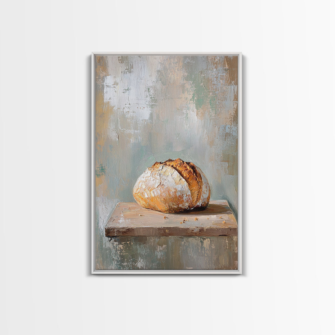 Crusty Artisan Bread Loaf Canvas Print, Rustic Kitchen Wall Art, Bakery Decor, Neutral Farmhouse Art Print, Gift For Baker