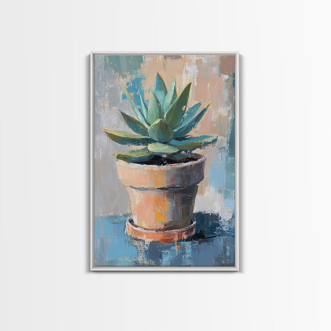 Potted Succulent Plant Wall Art, Botanical Canvas Print, Desert Home Decor, Modern Farmhouse Living Room Green Wall Decor Gift