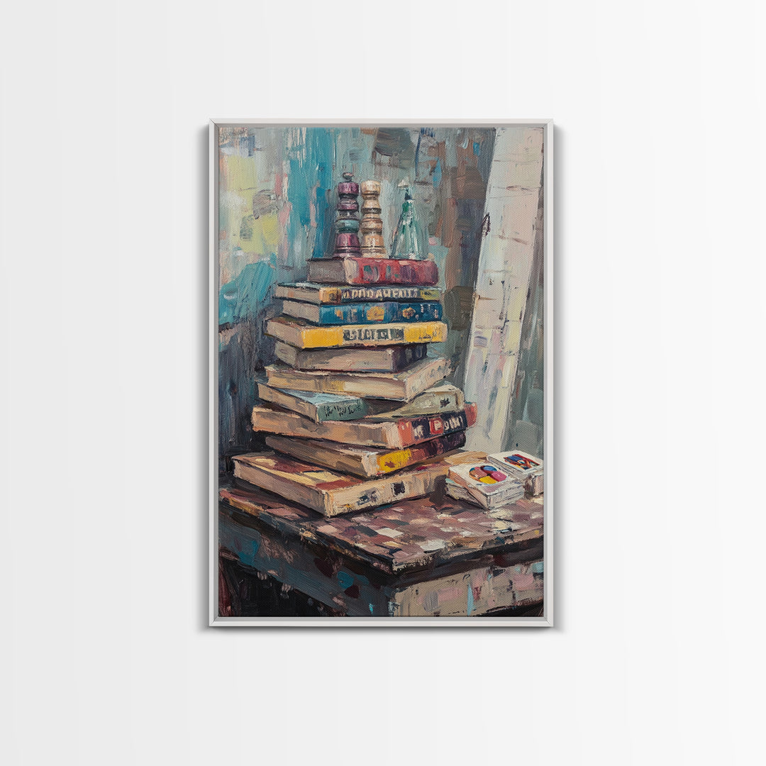 Stack Of Weathered Books Canvas Print, Cozy Library Wall Art For Reading Nook Decor, Book Lover Gift And Office Decor Print
