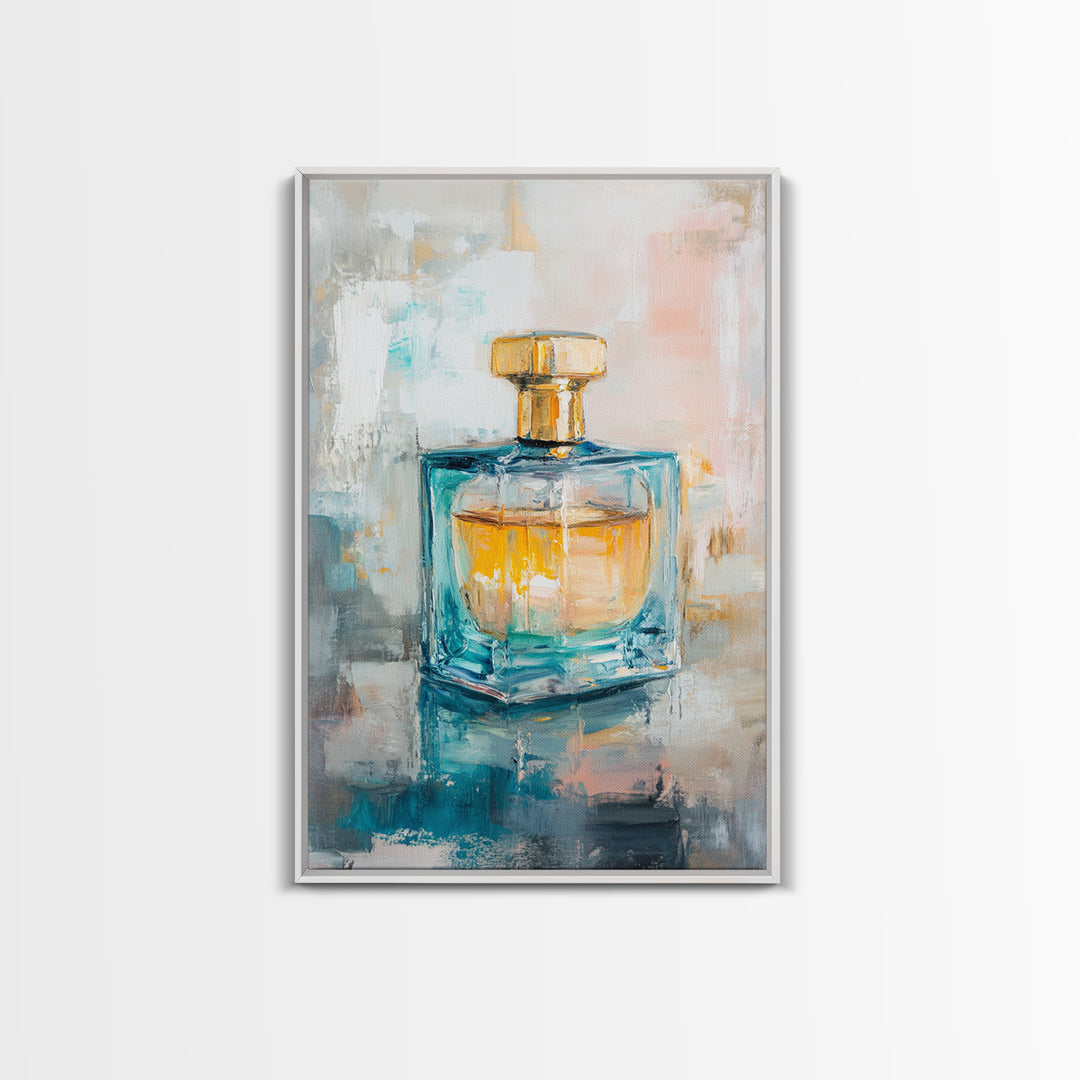 Turquoise Glass Perfume Bottle Wall Art, Chic Vanity Decor, Feminine Bathroom Art Print, Modern Glam Gift For Her, Home Decor