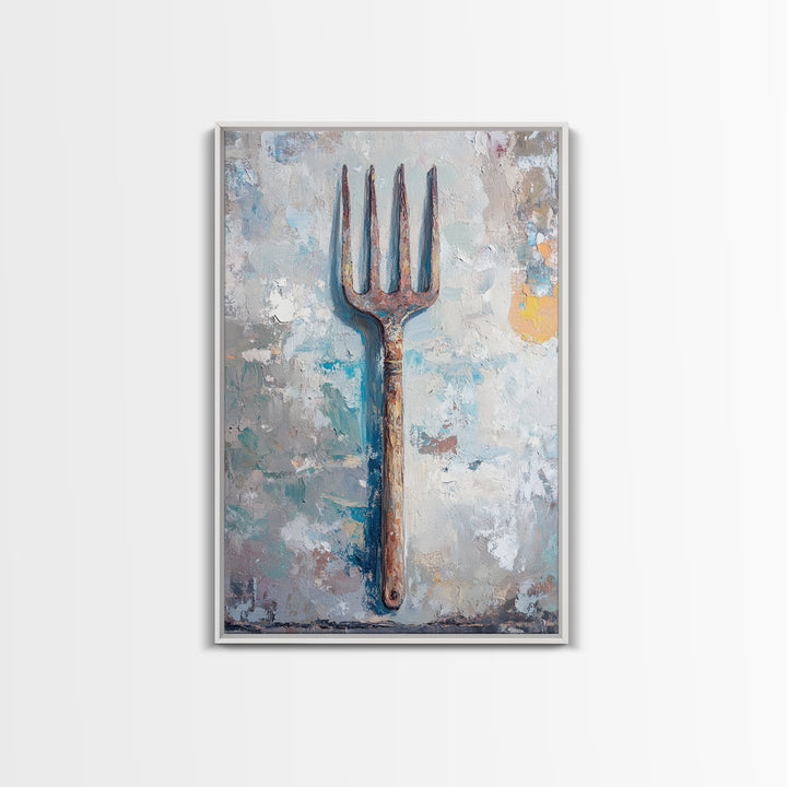 Rusty Garden Fork Still Life Wall Art, Farmhouse Kitchen Decor, Rustic Wall Decor, Industrial Art Print, Unique Housewarming Gift
