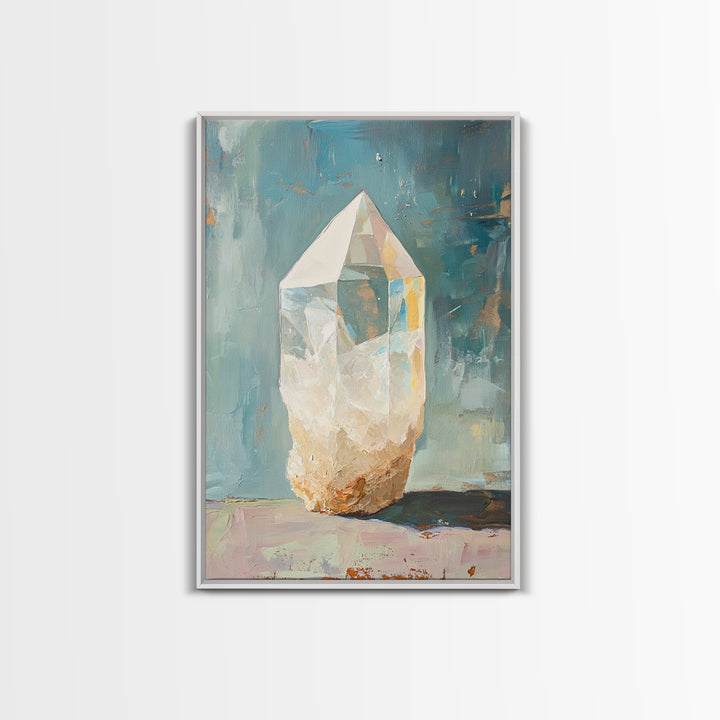 Glowing Crystal Quartz Still Life Wall Art, Spiritual Gemstone Canvas Print, Boho Home Decor, Mystical Gift For Her, Living Room Decor