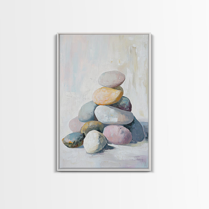 Stacked Pastel Stones Canvas Print, Zen Spa Wall Art, Neutral Bathroom Decor, Minimalist Wall Art, Calming Home Decor Gift