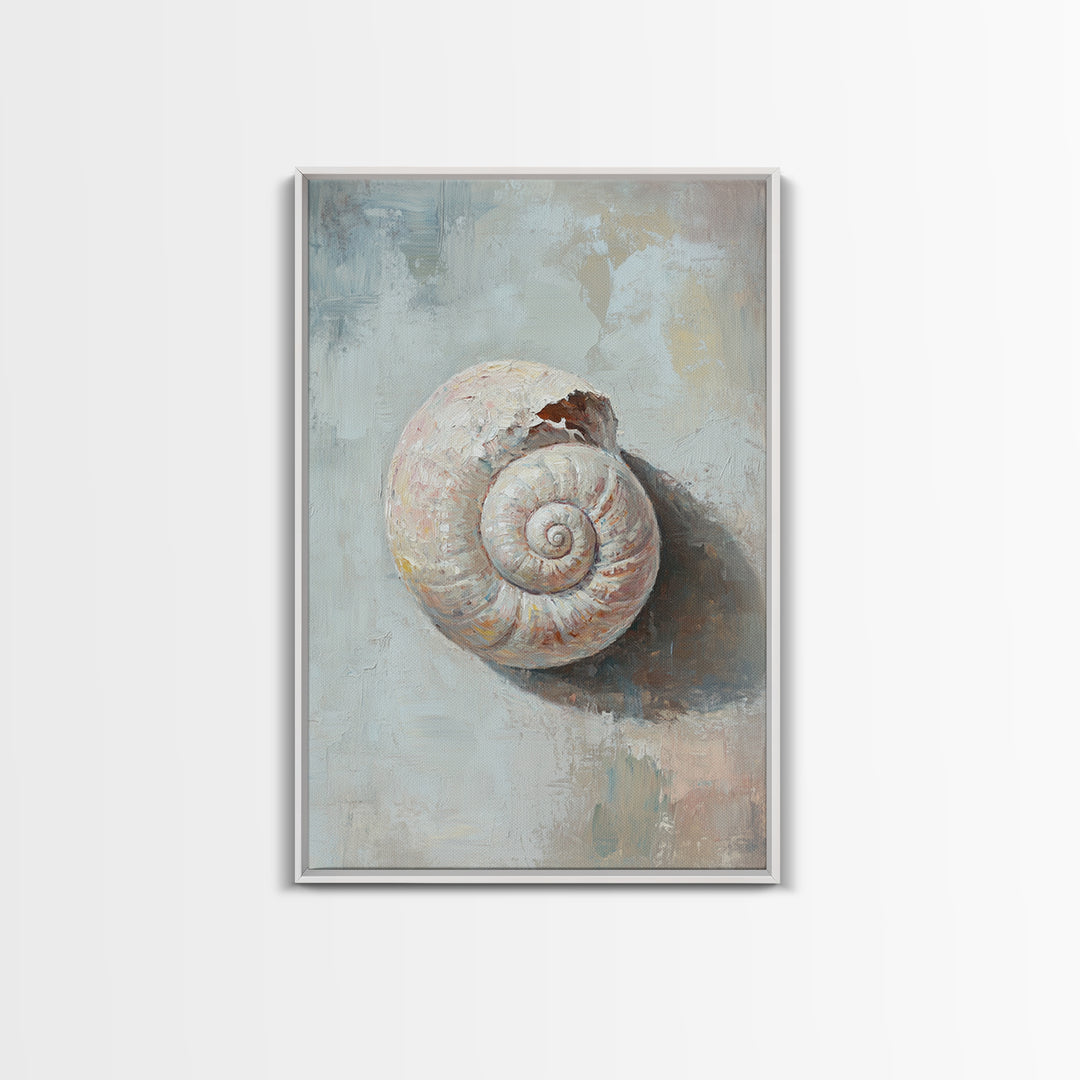 Textured Seashell Still Life Framed Canvas Print, Coastal Wall Art, Beach House Decor, Nautical Bathroom Wall Decor, Ocean Art