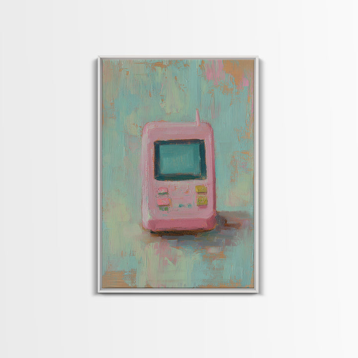 Pink Retro Handheld Game Wall Art, Nostalgic Tech Canvas Print, 90s Decor, Gamer Gift, Pastel Office Desk Art, Unique Home Decor