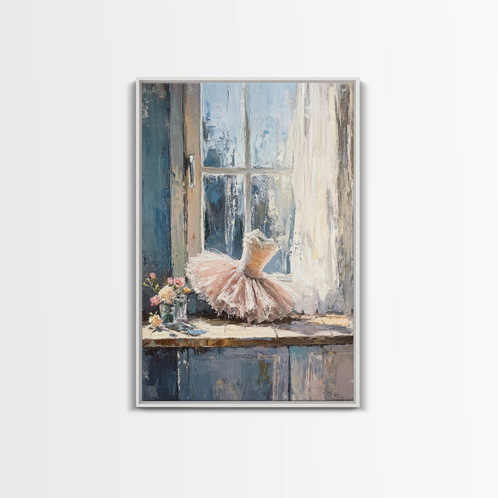 Pink Ballet Dress By Sunlit Window Canvas Print, Feminine Wall Art, Girls Room Decor, Nursery Decor, Gift For Dancer, Bedroom Decor