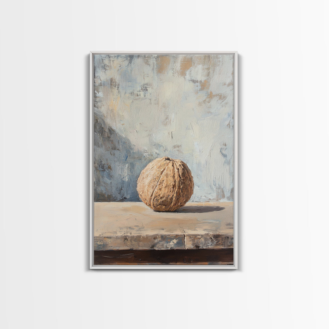 Minimal Walnut Still Life On Shelf Canvas Print, Neutral Kitchen Wall Art For Rustic Home Decor And Farmhouse Wall Decor