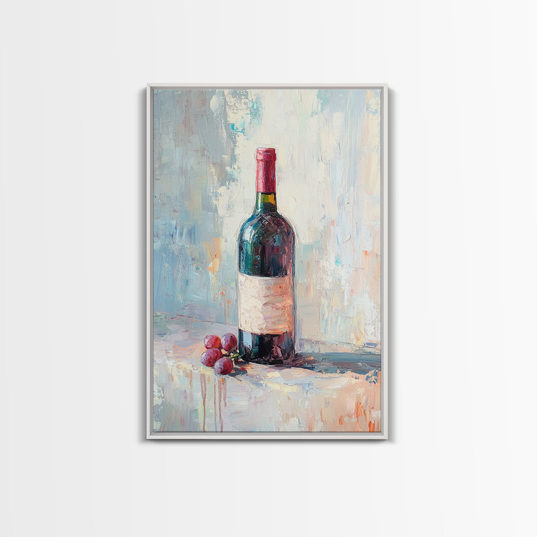 Red Wine Bottle With Grapes Canvas Print, Winery Wall Art, Dining Room Decor, Kitchen Wall Decor, Gift For Wine Lover, Housewarming Gift