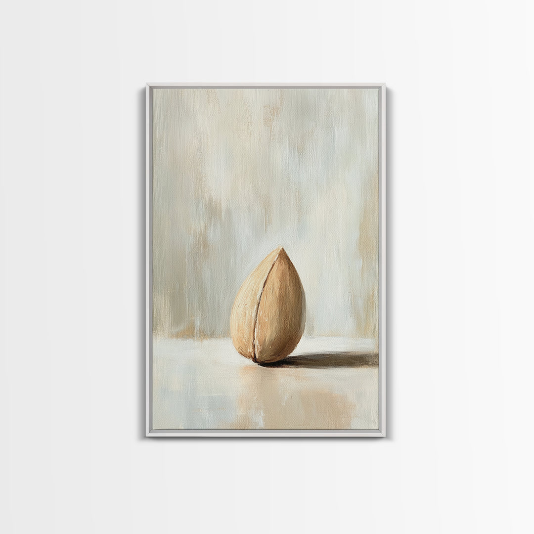 Single Almond Shell Minimalist Canvas Print, Neutral Still Life Wall Art For Kitchen, Japandi Decor, Organic Modern Home