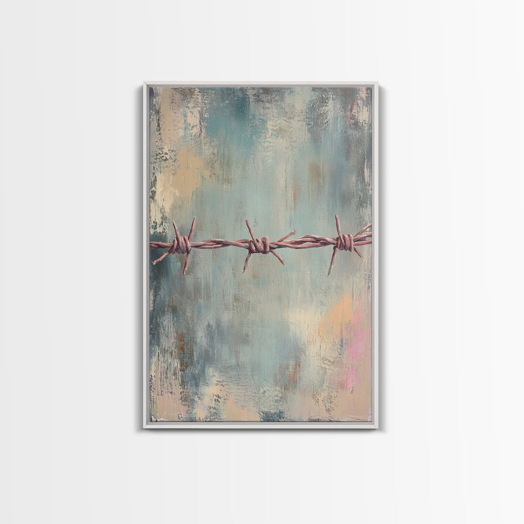 Barbed Wire Minimalist Wall Art, Western Rustic Decor, Industrial Canvas Print, Moody Office Art, Man Cave Decor, Masculine Gift For Him